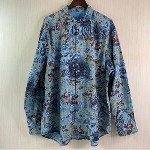 Tommy Bahama Men’s Long Sleeve Dragon Print Silk Blend Button Up Blue XXL